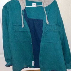 TEAL SHIRT JACKET WITH A HOOD!
